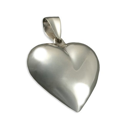 Large Puffed Heart Sterling Silver Pendant Necklace - On 16", 18" or 20" Inch Chain - Idea 