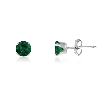 EMERALD GREEN Classic Brilliant Round Cut Cubic Zirconia (CZ) Sterling Silver Birthstone S 