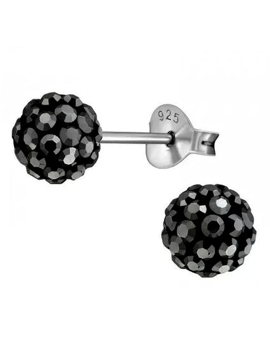 6mm BLACK Disco Ball Shamballa Style Sterling Silver Stud Earrings Austrian Crystal Earrings