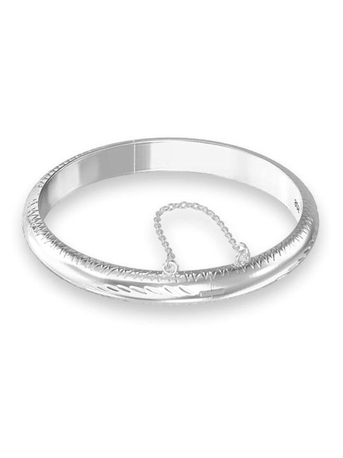 Diamond Cut Engraved/Etched Pattern Hinged Bangle Bracelet With Safety Chain for Baby/Chil 
