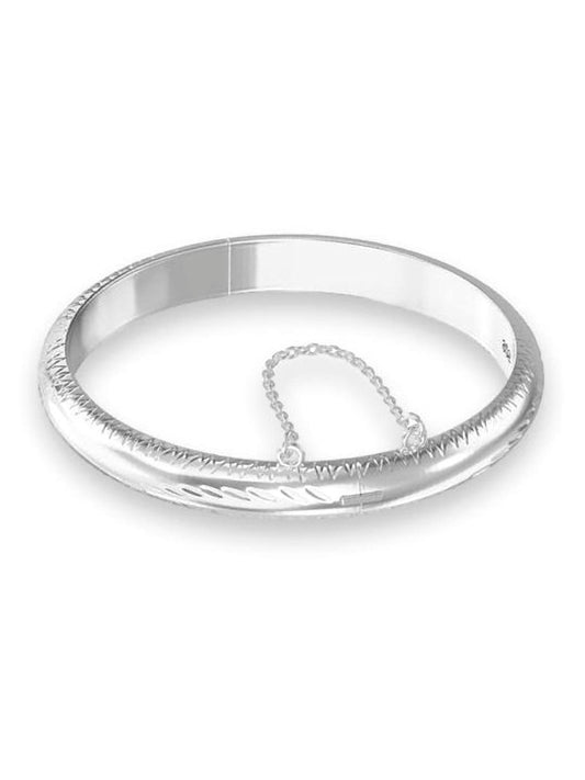 Diamond Cut Engraved/Etched Pattern Hinged Bangle Bracelet With Safety Chain for Baby/Chil ##1-4mm-baby-small