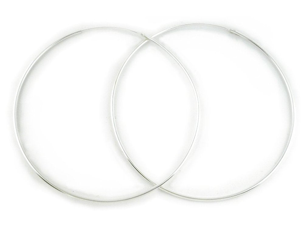 Sterling Silver Continuous Endless Hoop Earrings - 1.5MM Thickness - 70mm, 80mm, 90mm, 100mm, 110mm & 120mm Diameter Available