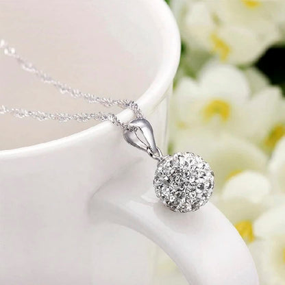 Shamballa Disco Ball Sterling Silver Pendant Necklace - 10MM Sparkly Austrian Crystals