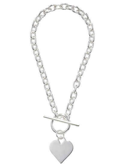 7.5 Inch Heart Charm Tag Sterling Silver Bracelet with Toggle Clasp for Women/Teenager/Girls - Chunky Belcher Link Bracelet with Heart Tag - 7.5" Inch/19cm - Engravable