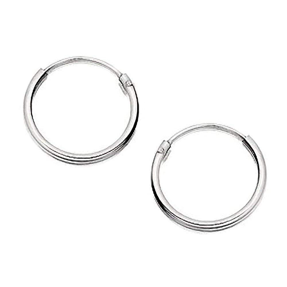 15MM Sterling Silver Round Hoop Earrings for Women Ladies Girls - Solid 925 Sterling Silver - Plain & Simple Polished Fine Circle Endless Hinged Hoops
