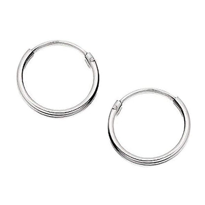 15MM Sterling Silver Round Hoop Earrings for Women Ladies Girls - Solid 925 Sterling Silver - Plain & Simple Polished Fine Circle Endless Hinged Hoops