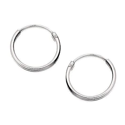 15MM Sterling Silver Round Hoop Earrings for Women Ladies Girls - Solid 925 Sterling Silver - Plain & Simple Polished Fine Circle Endless Hinged Hoops