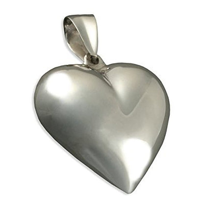 Extra Large Puffed Heart Sterling Silver Pendant Necklace - On 16", 18" or 20" Inch Chain 