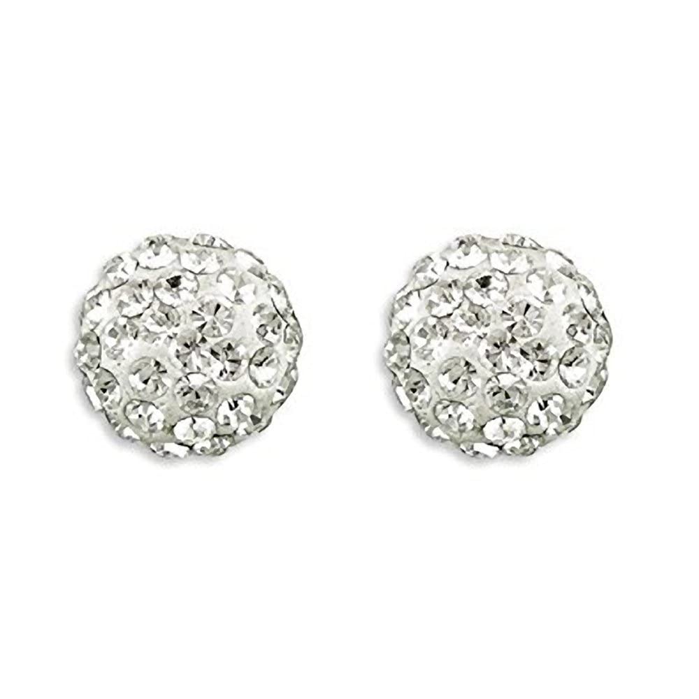 5MM Bling WHITE Disco Ball Shamballa Style Sterling Silver Stud Earrings - Austrian Crystal Earrings