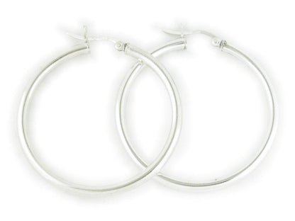 Sterling Silver Polished Round Tube Creole Hoop Earrings with Snapdown Posts - 3MM Thickness - 20mm, 25mm, 30mm, 40mm, 50mm, 60mm, 65mm & 70mm Diameters Available