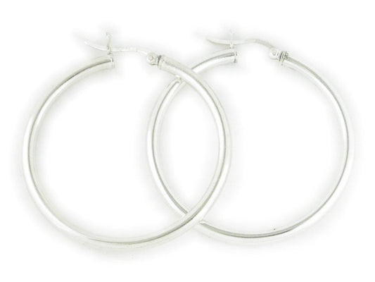 Sterling Silver Polished Round Tube Creole Hoop Earrings with Snapdown Posts - 3MM Thickness - 20mm, 25mm, 30mm, 40mm, 50mm, 60mm, 65mm & 70mm Diameters Available