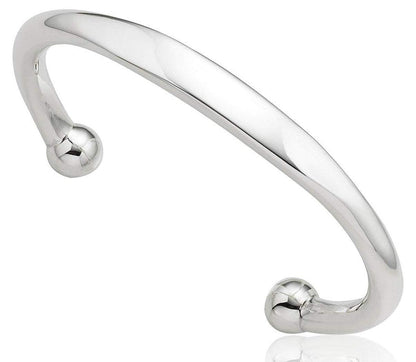 MENS Sterling Silver Solid Torque/Torc ID Cuff Bangle - 925 Sterling Silver - Engravable Double Ball Cuff Bracelet for Men Teenagers