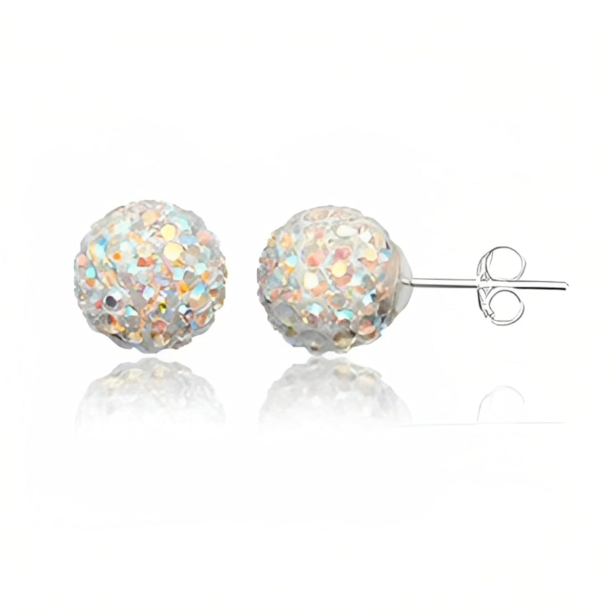 10MM WOMENS Sparkly Disco Ball Sterling Silver Stud Earrings 