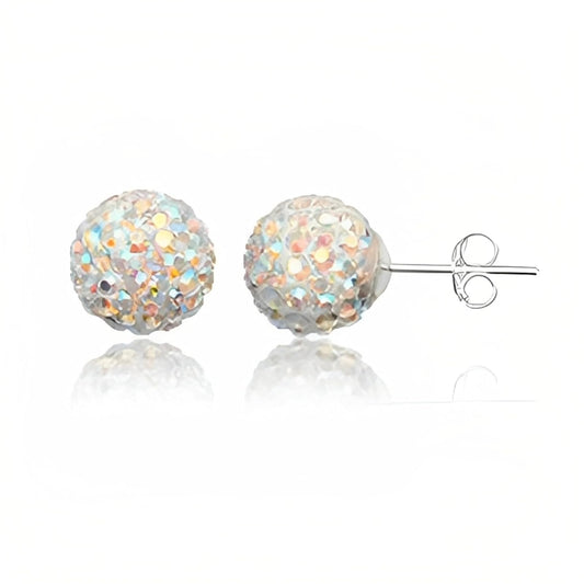 10MM WOMENS Sparkly Disco Ball Sterling Silver Stud Earrings ##aurora-ab