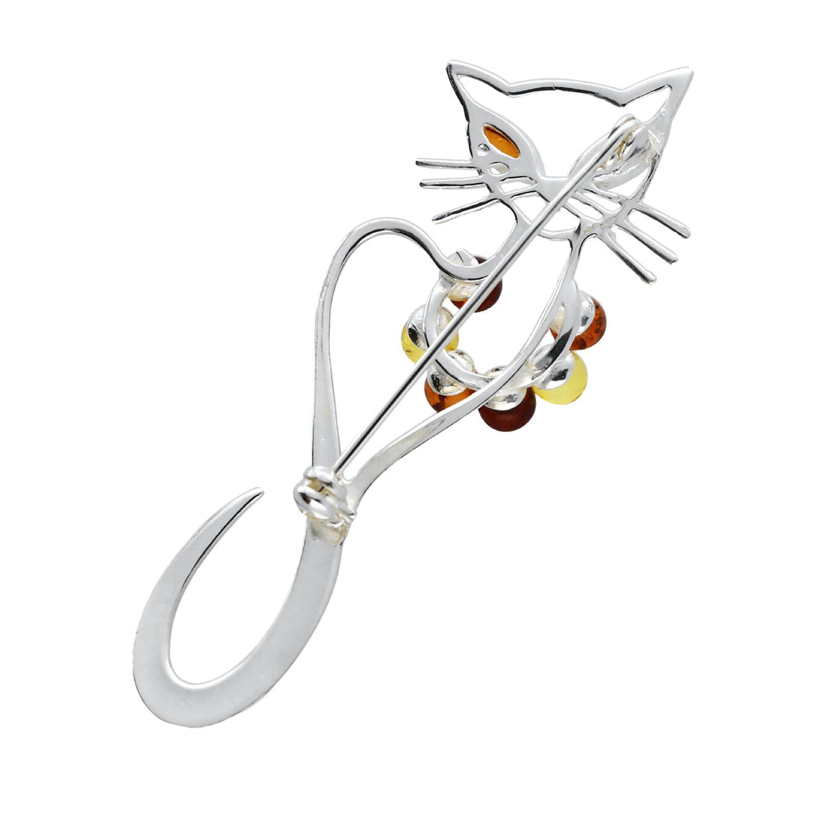 Animal Themed Amber Brooch Pin/Clip for Women - 925 Sterling Silver 