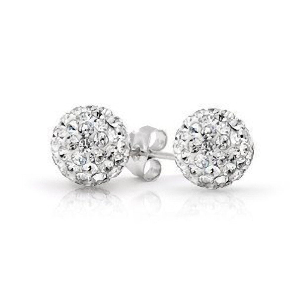 4MM White/Clear Sparkly Austrian Crystal Round Disco/Glitter Ball Sterling Silver Stud Earrings/Ear Studs for Women & Girls - 925 Sterling Silver - Designer Style
