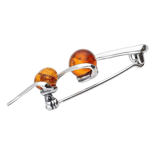 Contemporary/Victorian Ornate Style Amber Brooch Pin/Clip for Women Ladies - 925 Sterling ##contemporary