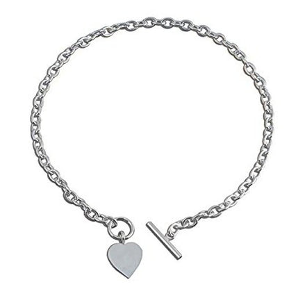 Designer Inspirations Boutique Heart Charm Tag Silver Necklace on 16" Inch / 41cm Chain - Chunky Link Necklace With Heart Tag - Engravable