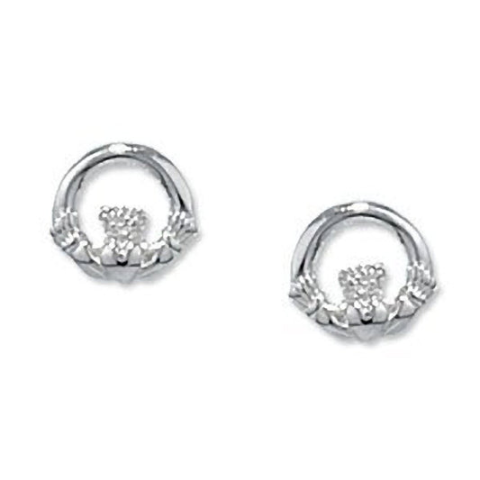 11MM Irish Celtic Claddagh Sterling Silver Stud Earrings/Ear Studs for Women/Teenage/Girls - 925 Sterling Silver - Irish Jewellery