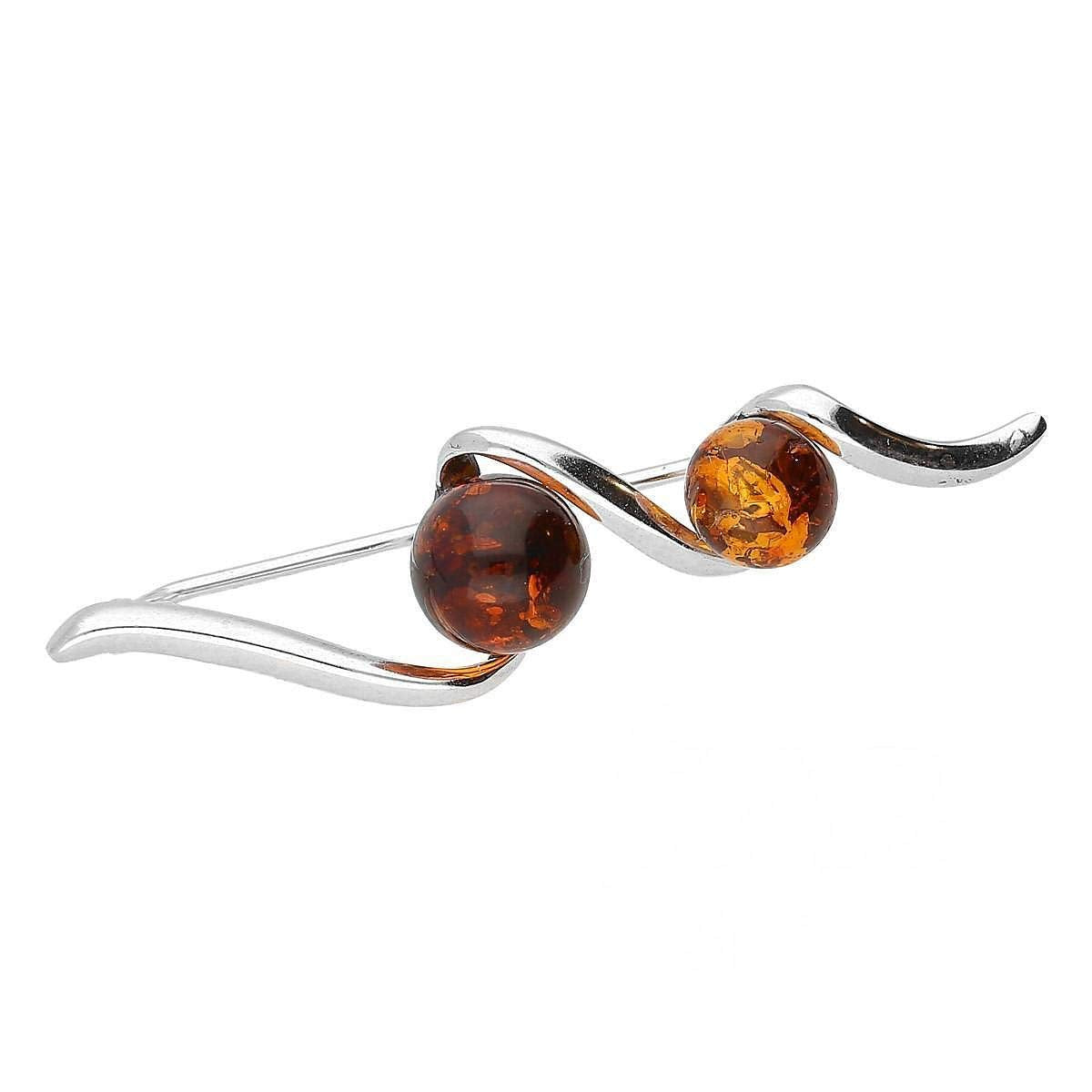 Contemporary/Victorian Ornate Style Amber Brooch Pin/Clip for Women Ladies - 925 Sterling 