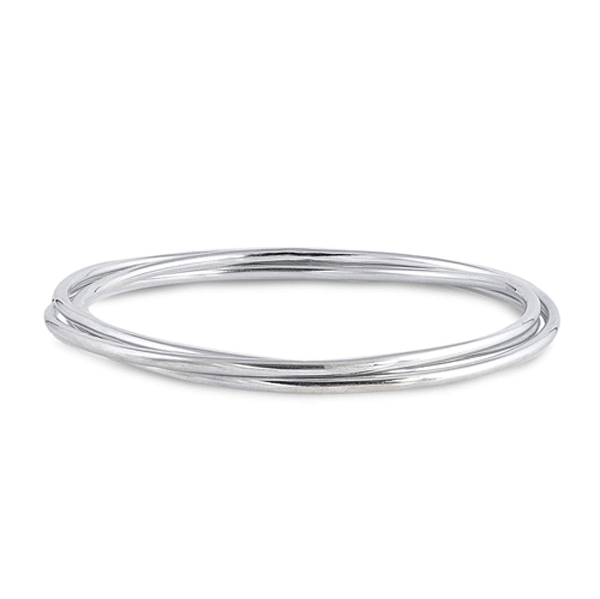 2.5MM Wide Round Triple Band Russian Bangle Bracelet - 925 Sterling Silver