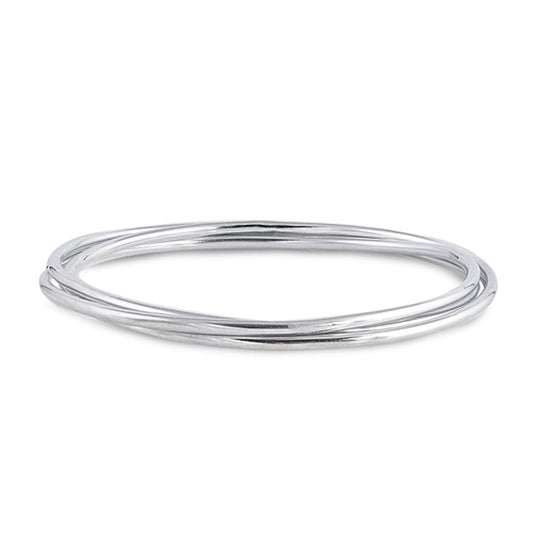 2.5MM Wide Round Triple Band Russian Bangle Bracelet - 925 Sterling Silver