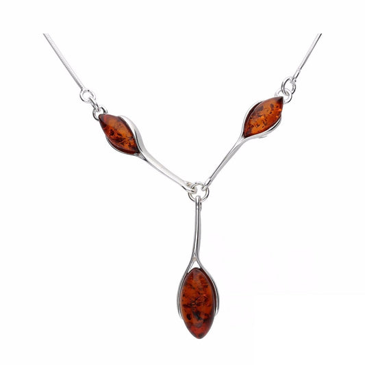 Amber Sterling Silver Necklace - Unusual Wing Frame Amber Necklace - Amber Jewellery. 30263C