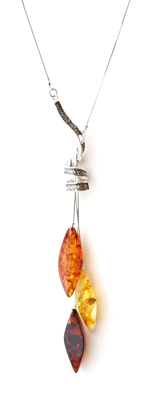 Amber Sterling Silver Necklace - Unusual Drop Design Amber Necklace - Amber Jewellery 030235