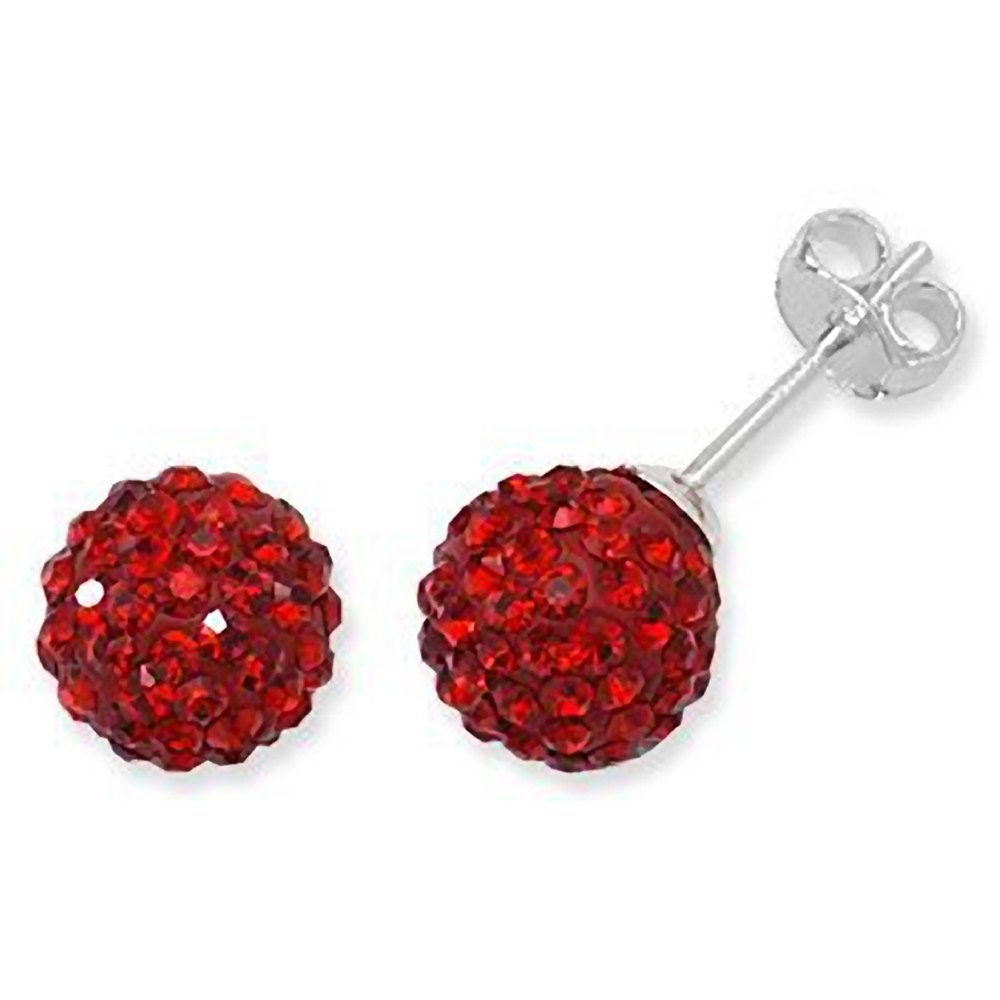 Red Austrian Crystals Stud Earrings - Ball Studs 8mm - Sterling Silver Disco Ball Style Stud Earring