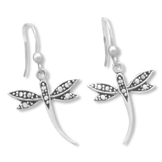 Dragonfly Sterling Silver Dangly Drop Hook Earrings - Designer Inspired. 54-706-2920