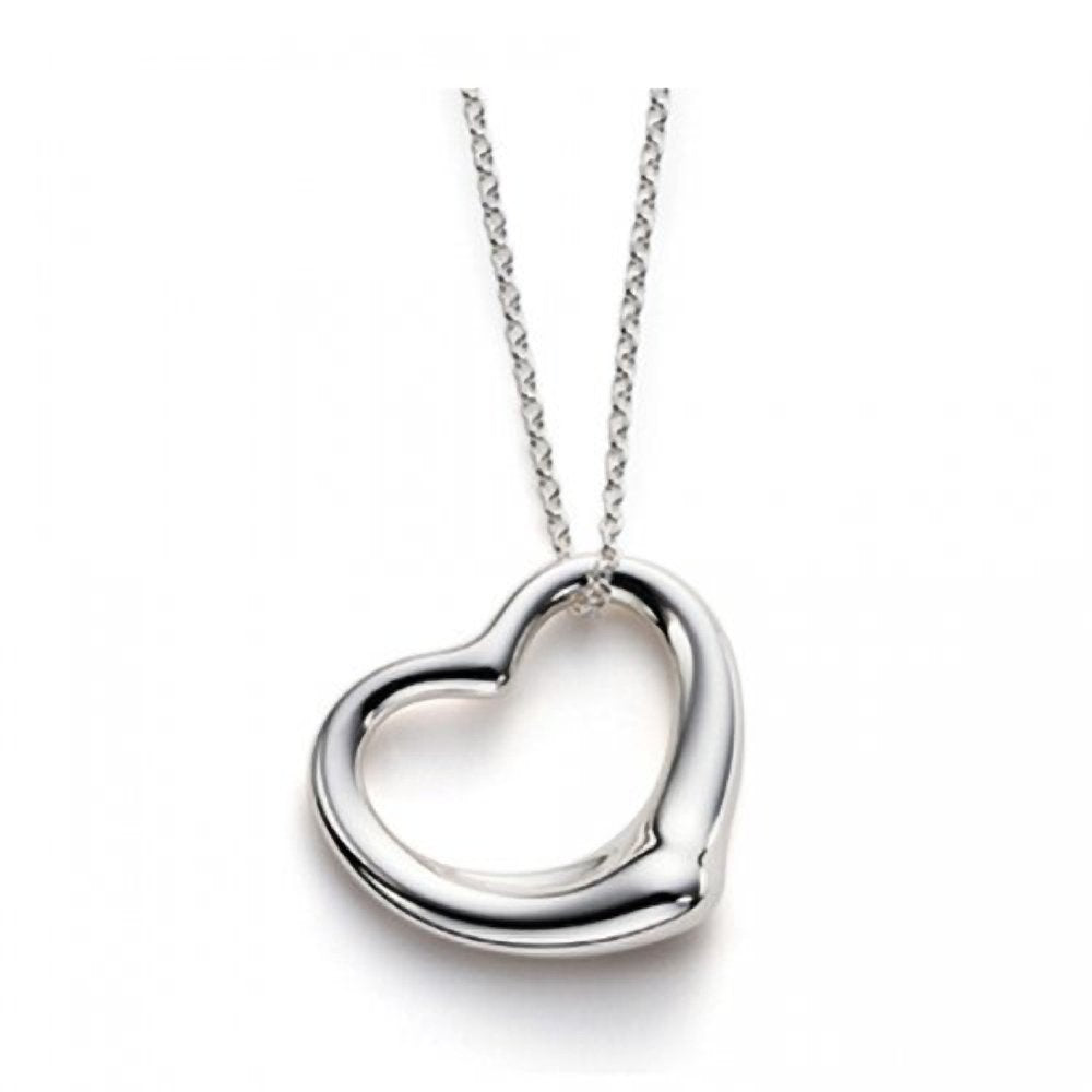Classic Floating Heart Pendant Necklace (Large) on Silver Tone Curb Chain for Women/Ladies/Teenagers/Girls - Sterling Silver Plated