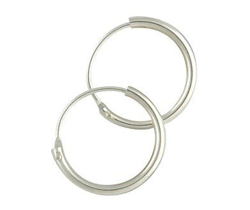 15MM Sterling Silver Pair of Top Hinged Endless Hoop Sleeper Earrings for Women/Teenage/Girls - 925 Sterling Silver