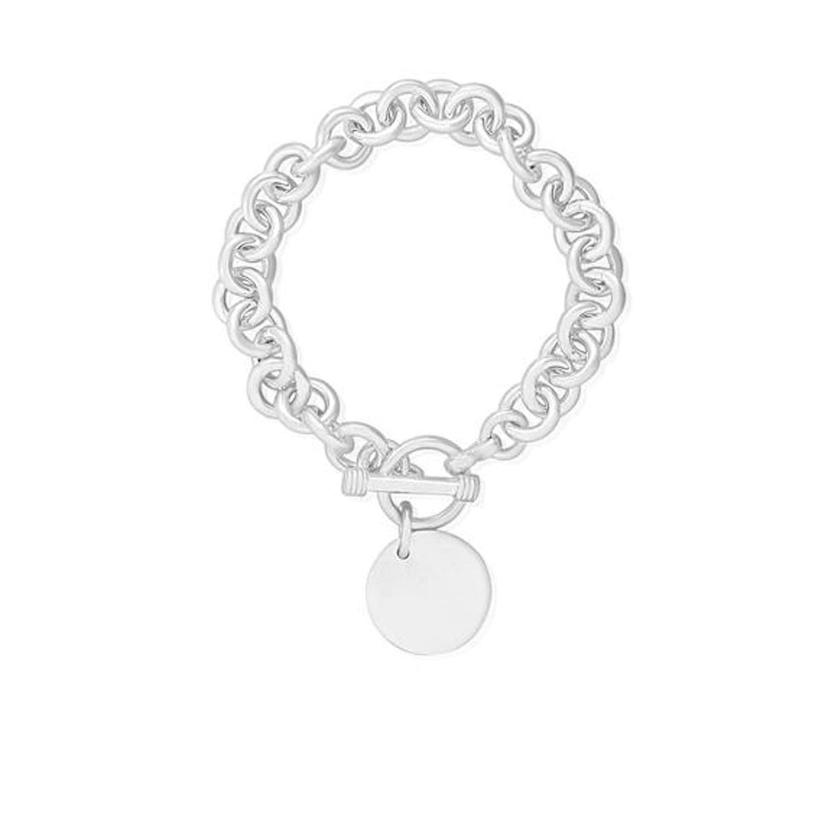 Round (Large) Link Charm Bracelet With Silver Charm Tag & Toggle Clasp - 925 Sterling Silv 