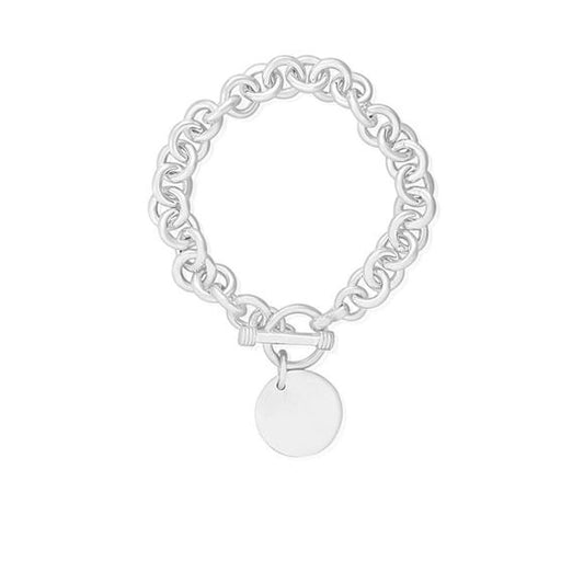 Round (Large) Link Charm Bracelet With Silver Charm Tag & Toggle Clasp - 925 Sterling Silv ##disc