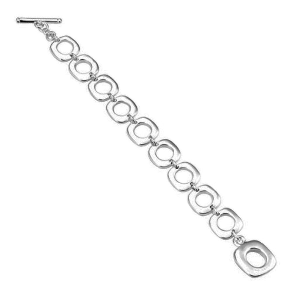 Square Cushion Link Bracelet with Toggle/T-Bar Clasp - 7.5" Inches - 925 Sterling Silver Plated
