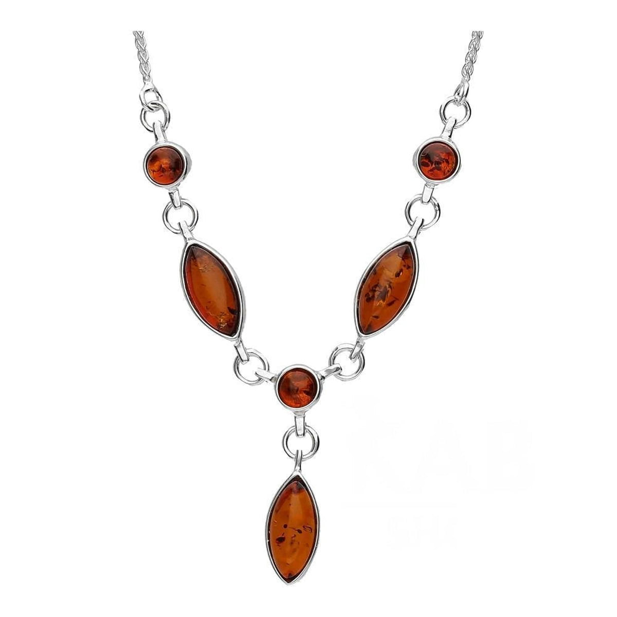 Amber Sterling Silver Necklace - Amber Necklace - Y Shape Necklace - Amber Jewellery 030196