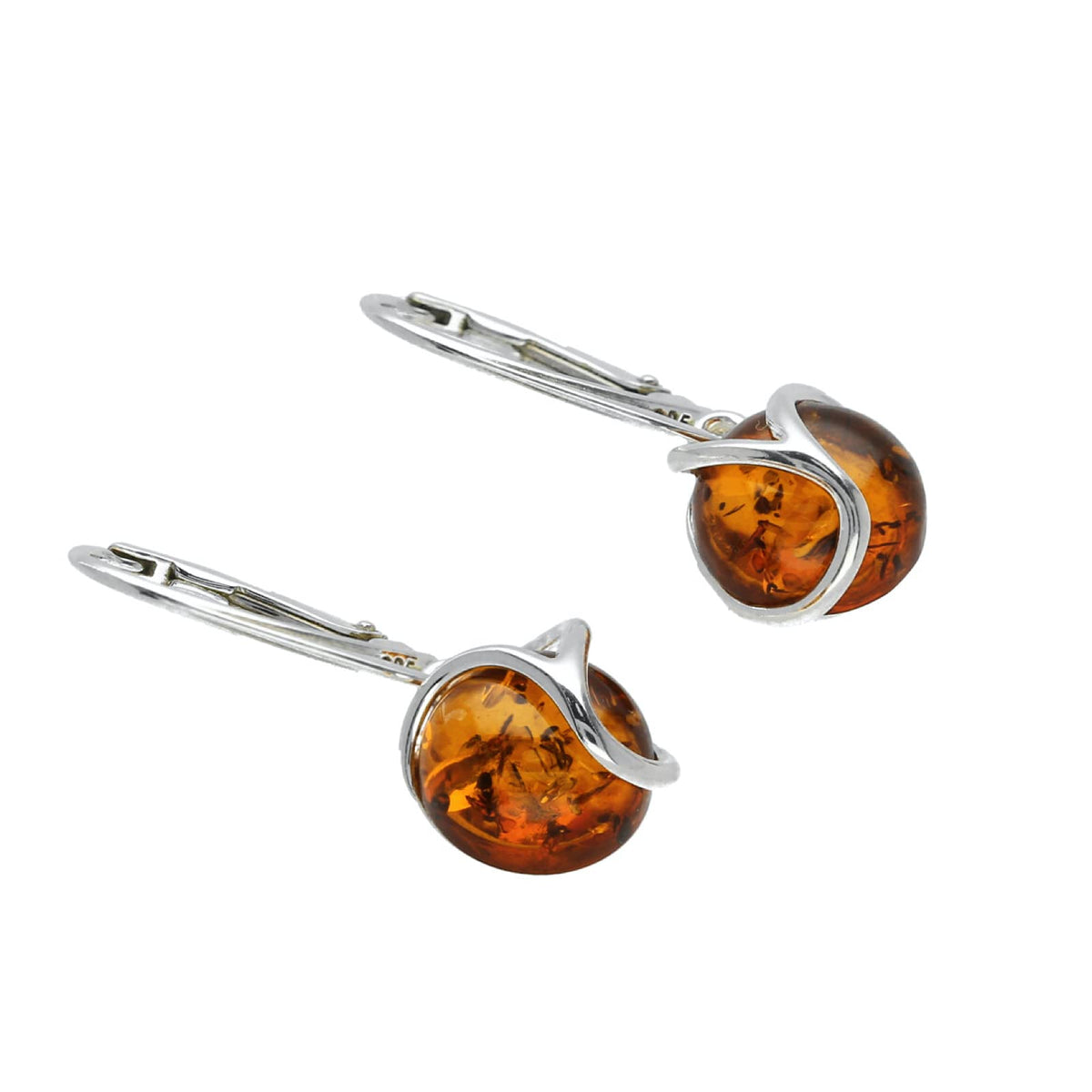 Swirl Overlay Circle Baltic Honey Amber Lever Back 925 Sterling Silver Earrings for Women/Ladies - Fancy Art Deco Cognac Amber Dangly/Dangle Drop Earrings. 070444