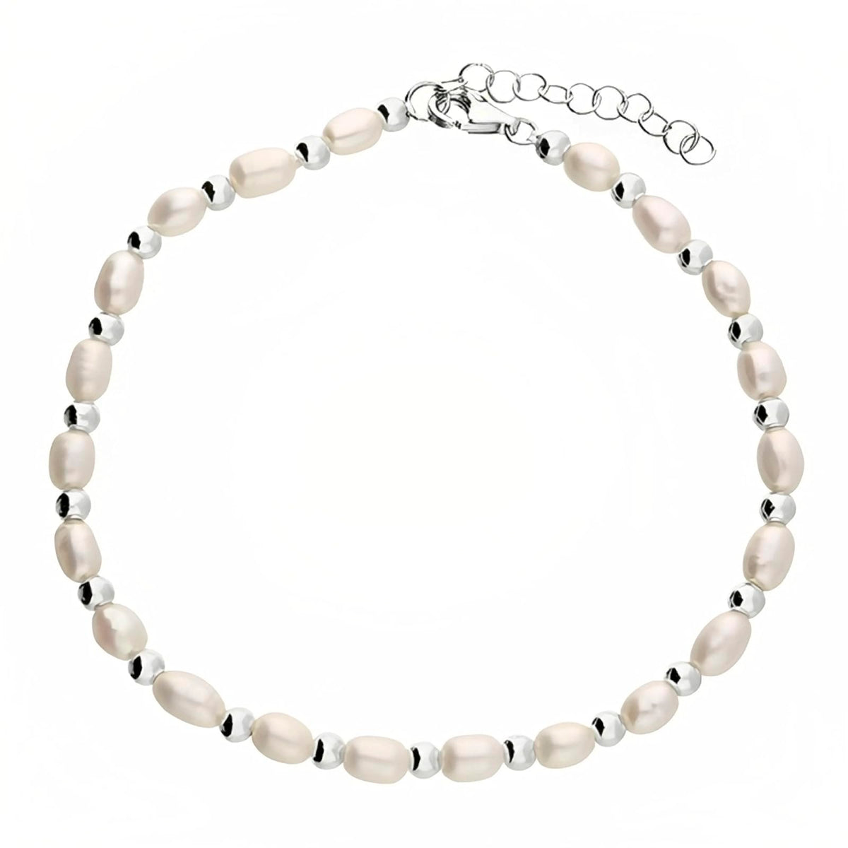 WOMENS WHITE Freshwater Pearls With Silver Beads Sterling Silver Bracelet - Ladies Elasticated Bracelet. 5098H