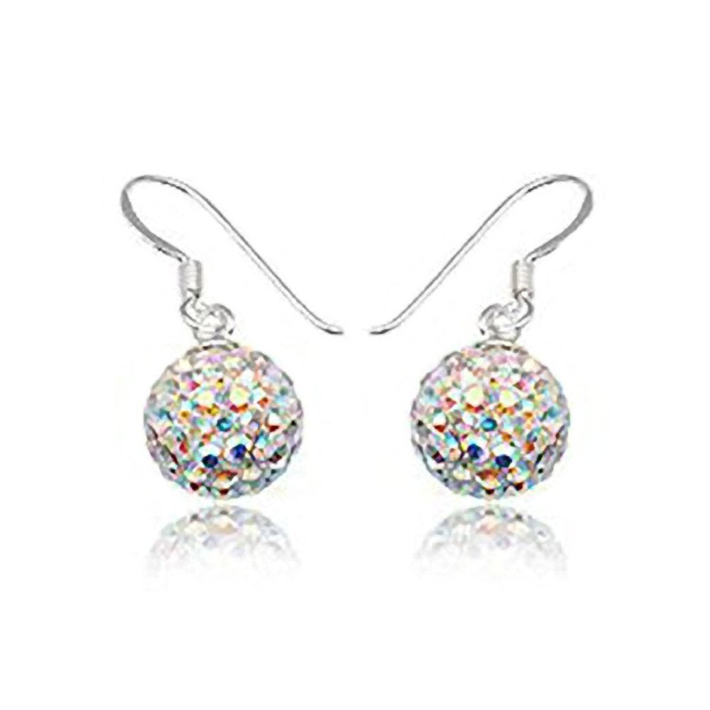 10MM Disco Ball Sterling Silver Dangly Drop Hook Earrings 
