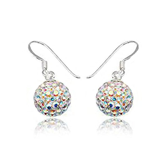 10MM Disco Ball Sterling Silver Dangly Drop Hook Earrings ##aurora-ab-rainbow