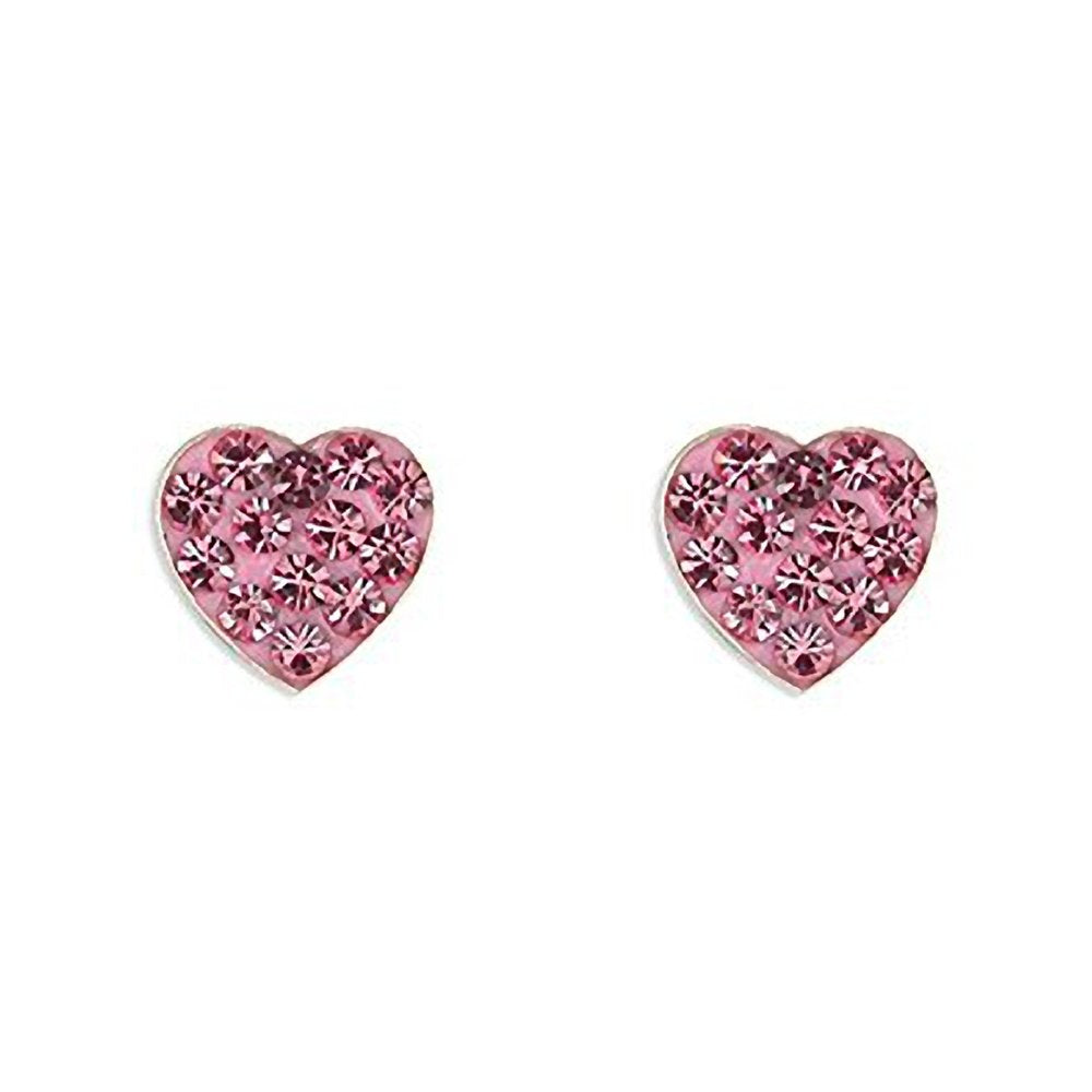 PINK Austrian Crystal Heart Sterling Silver Stud Earrings/Ear Studs for Women/Teenage/Girls - 925 Sterling Silver - Sparkly and Bling -