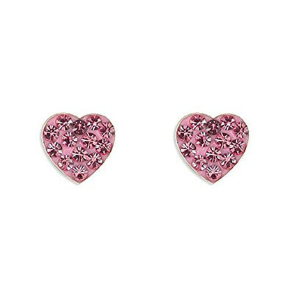 PINK Austrian Crystal Heart Sterling Silver Stud Earrings/Ear Studs for Women/Teenage/Girls - 925 Sterling Silver - Sparkly and Bling -