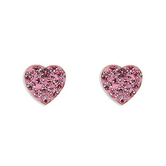 PINK Austrian Crystal Heart Sterling Silver Stud Earrings/Ear Studs for Women/Teenage/Girls - 925 Sterling Silver - Sparkly and Bling -
