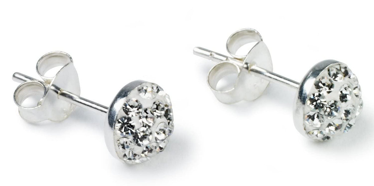 5mm WHITE Austrian Crystal Half Disco Ball Sterling Silver Stud Earrings/Ear Studs Women Teenagers Girls - Bling 925 Sterling Silver Earrings
