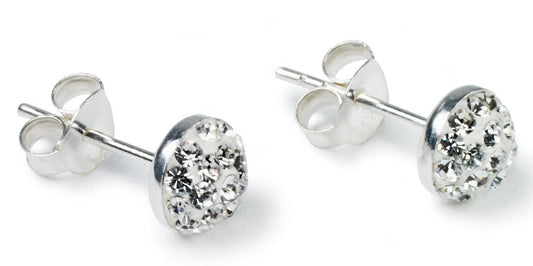 5mm WHITE Austrian Crystal Half Disco Ball Sterling Silver Stud Earrings/Ear Studs Women Teenagers Girls - Bling 925 Sterling Silver Earrings