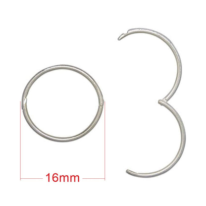 16MM Sterling Silver Round Hoop Earrings for Women Ladies Girls - Solid 925 Sterling Silver - Plain & Simple Polished Fine Circle Endless Half-Hinged Hoops