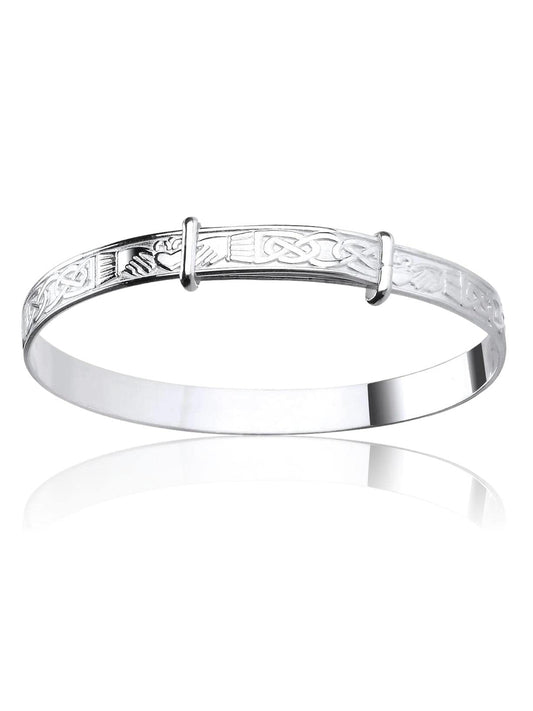 Irish Celtic Design / Claddagh Design Expanding / Expandable / Adjustable Bangle Bracelet ##01-claddagh-1-baby-large,01-claddagh-1-baby-medium,01-claddagh-1-baby-small,01-claddagh-1-child,01-claddagh-1-women