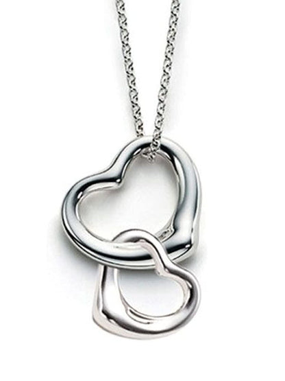 Classic Double Floating Heart Pendant Necklace on Silver Tone Curb Chain for Women/Teenage/Girls - 925 Sterling Silver Plated
