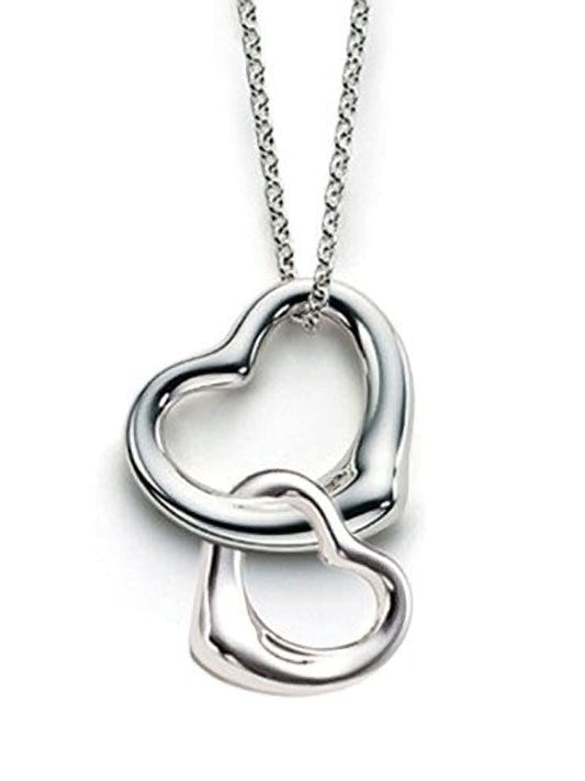 Classic Double Floating Heart Pendant Necklace on Silver Tone Curb Chain for Women/Teenage/Girls - 925 Sterling Silver Plated