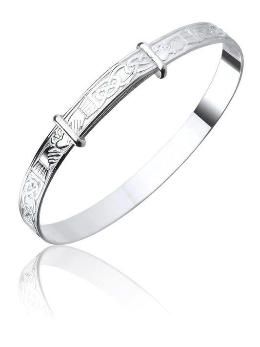 Irish Celtic Design / Claddagh Design Expanding / Expandable / Adjustable Bangle Bracelet ##01-claddagh-1-baby-large,01-claddagh-1-baby-medium,01-claddagh-1-baby-small,01-claddagh-1-child,01-claddagh-1-women
